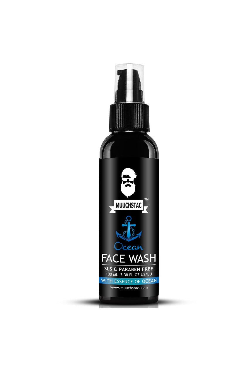 MUUCHSTAC - Ocean Face Wash for Men | Fight Acne & Pimples, Brighten Skin, Clears Dirt, Oil Control, Refreshing Feel - Multi-Action Formula | 100 ml