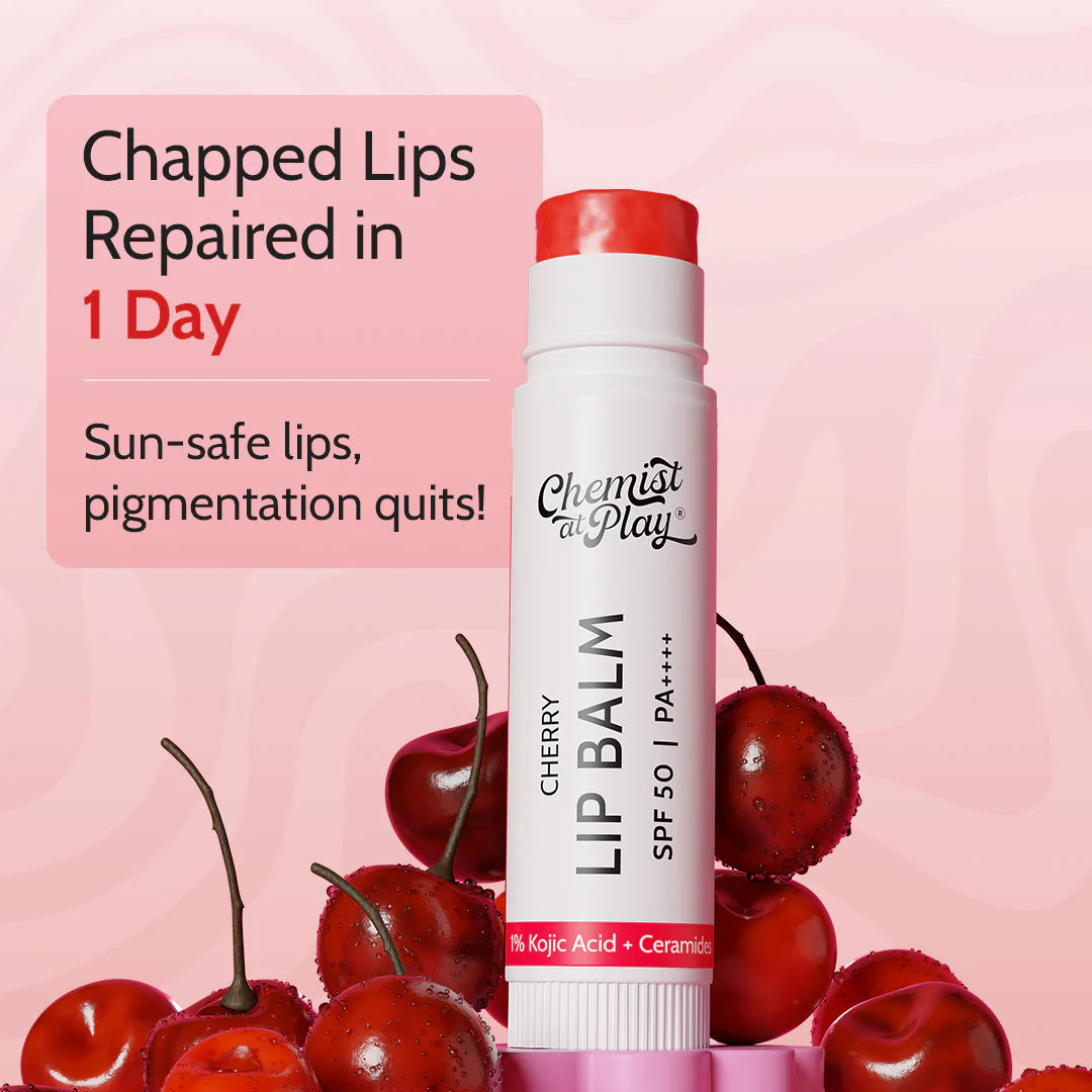 Chemist at Play - Cherry Lip Balm for Chapped & Pigmented Lips | SPF 50 PA++++ & Kojic Acid