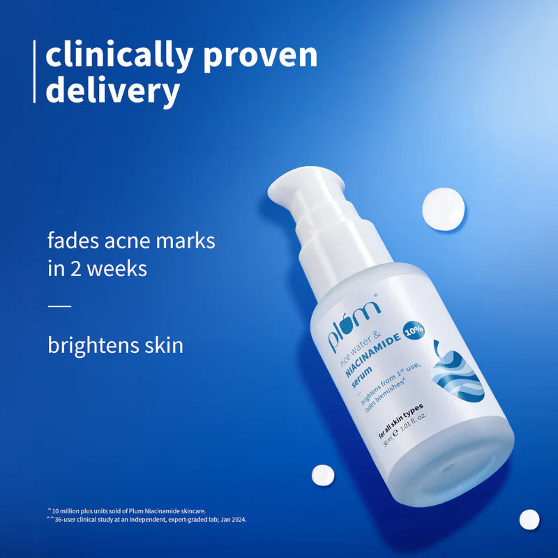 Plum - 10% Niacinamide &amp; Rice Water Brightening Face Serum – Clear, Bright & Even-Toned Skin (30ml)