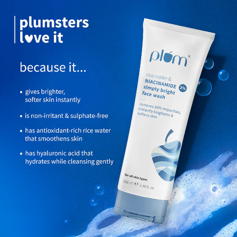 Plum - 2% Niacinamide &amp; Rice Water Face Wash – Clear, Bright &amp; Fresh Skin