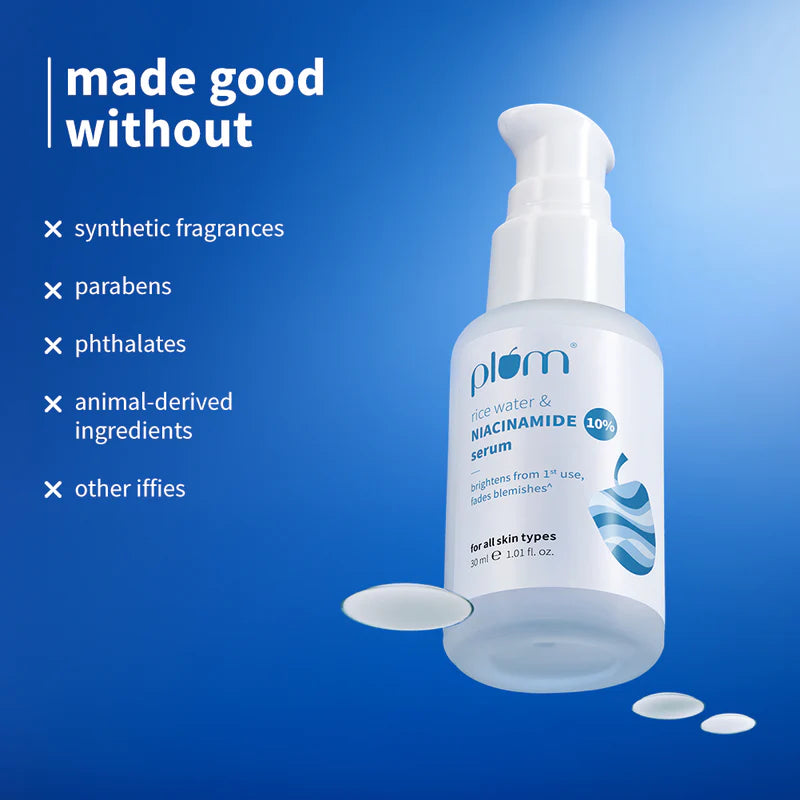Plum - 10% Niacinamide &amp; Rice Water Brightening Face Serum – Clear, Bright & Even-Toned Skin (30ml)