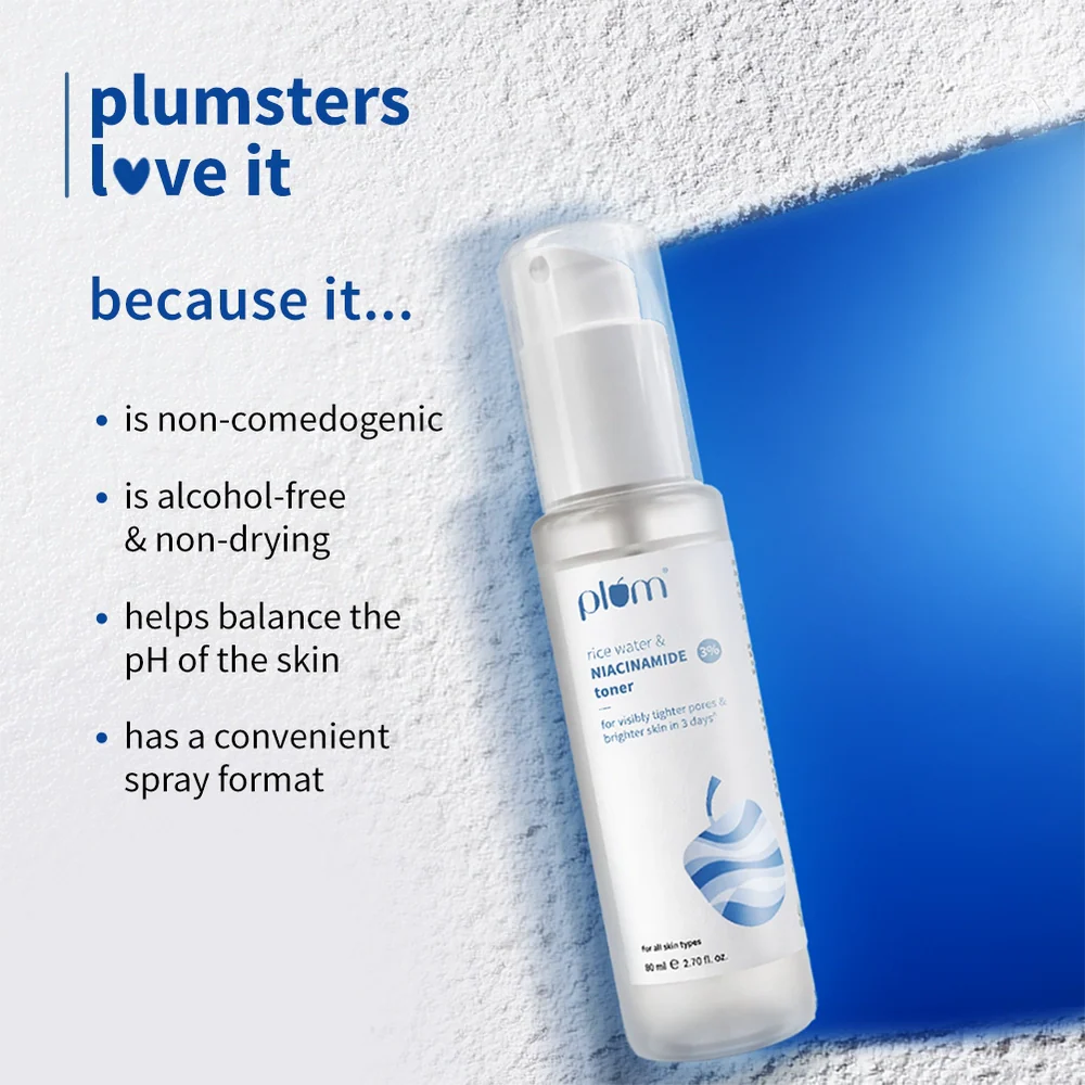 Plum 3% Niacinamide & Rice Water Brightening Face Toner (150ml) – Bright, Smooth & Balanced Skin