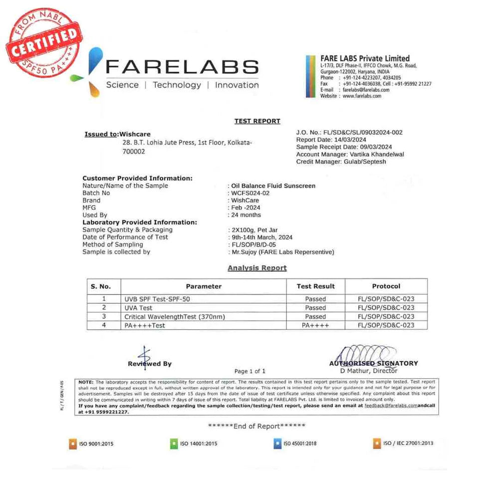 WishCare - Niacinamide Oil Balance Fluid Sunscreen | SPF 50 PA++++