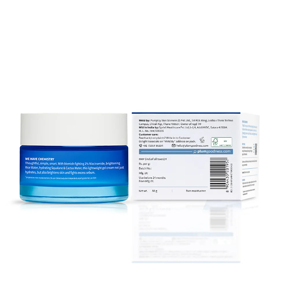 Plum 2% Niacinamide & Rice Water Brightening Gel Moisturizer – Hydrated, Clear & Shine-Free Skin ✨