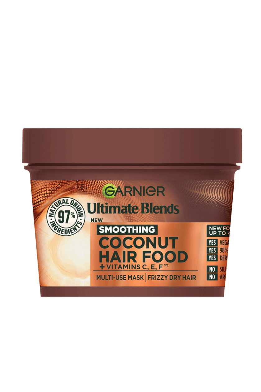 Garnier Ultimate Blends Coconut & Macadamia Hair Food 3-in-1 Mask – For Curly, Frizzy or Dehydrated Hair