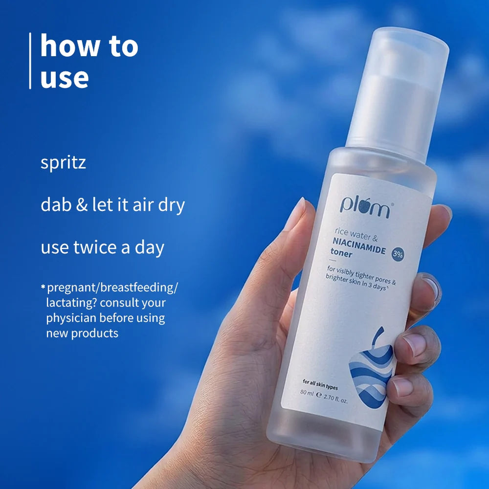 Plum 3% Niacinamide & Rice Water Brightening Face Toner (150ml) – Bright, Smooth & Balanced Skin