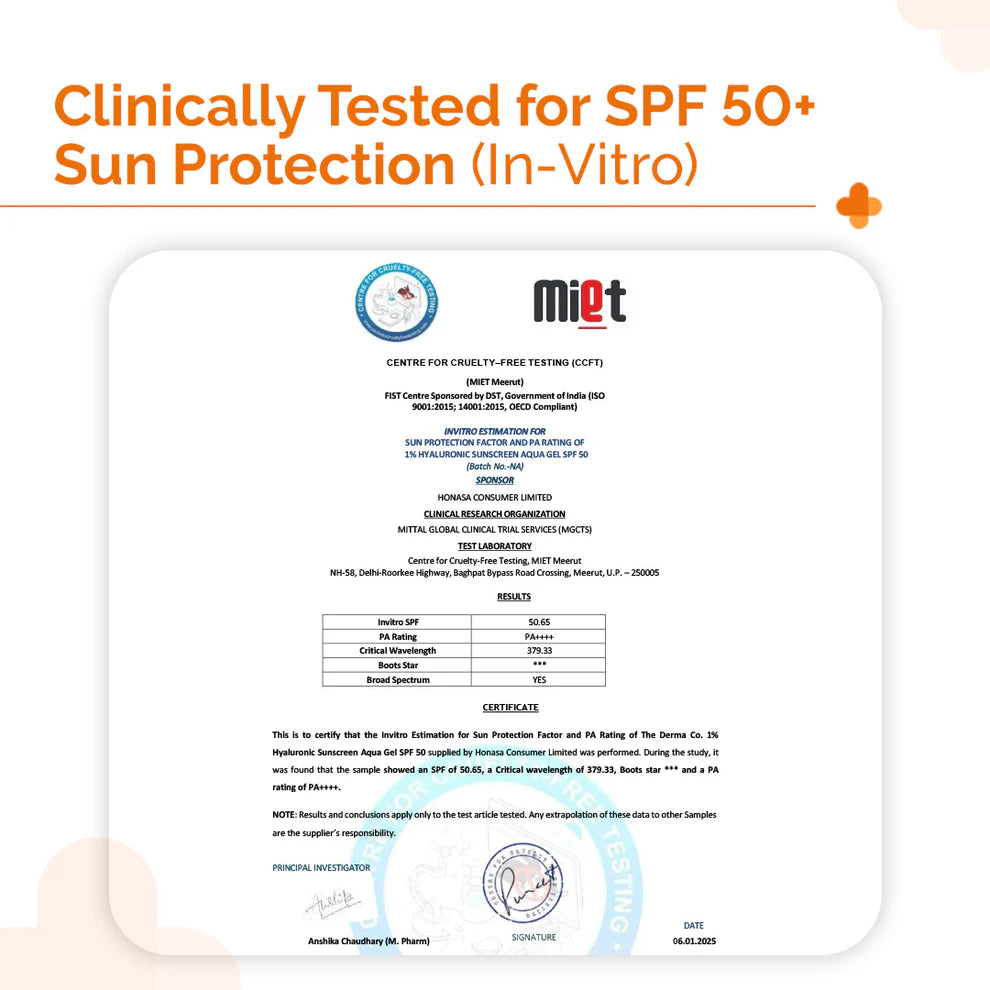 DERMA CO - 1% Hyaluronic Sunscreen Aqua Gel SPF 50 PA++++ – 50g