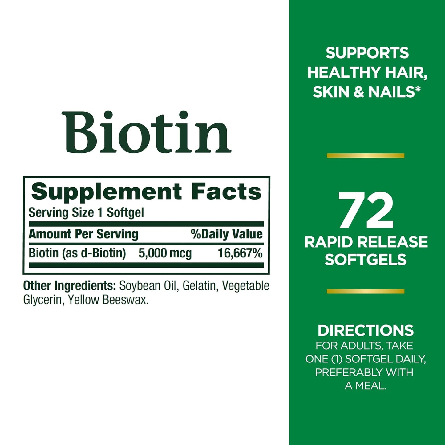 NATURE'S BOUNTY - Biotin 5,000 mcg, 72 Softgels