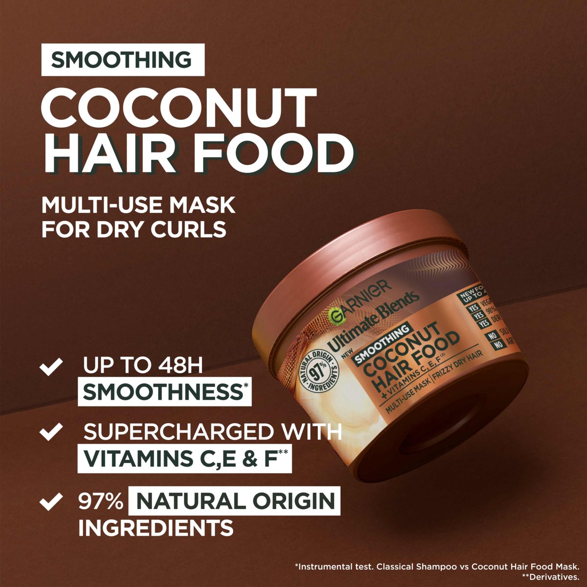 Garnier Ultimate Blends Coconut & Macadamia Hair Food 3-in-1 Mask – For Curly, Frizzy or Dehydrated Hair