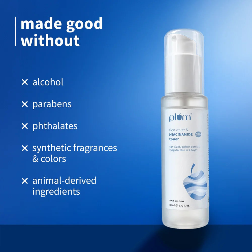 Plum 3% Niacinamide & Rice Water Brightening Face Toner (150ml) – Bright, Smooth & Balanced Skin