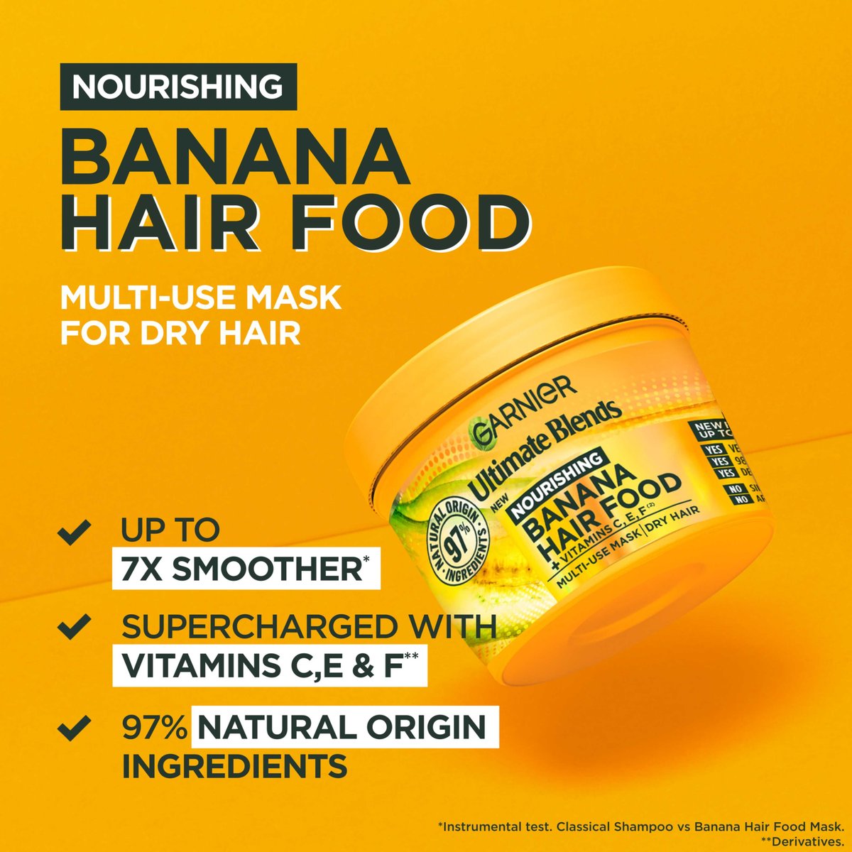 Garnier Ultimate Blends Banana & Shea Butter Hair Food 3-in-1 Mask – Supercharged Nourishment for Dry Hair