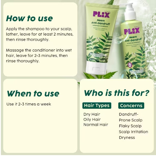 PLIX - Neem Anti-Dandruff Shampoo & Conditioner | Helps Reduce Dandruff & Soothe Itchy Scalp