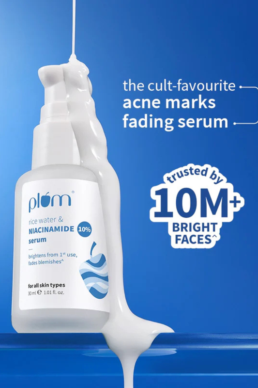 Plum - 10% Niacinamide &amp; Rice Water Brightening Face Serum – Clear, Bright & Even-Toned Skin (30ml)