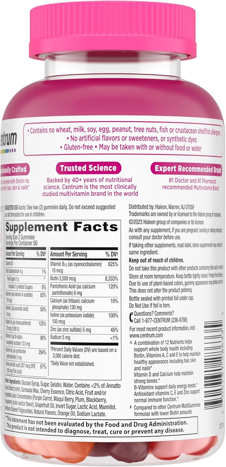 Centrum - MultiGummies Multi+ Beauty Dual Action Gummy Multivitamin – 100 Count