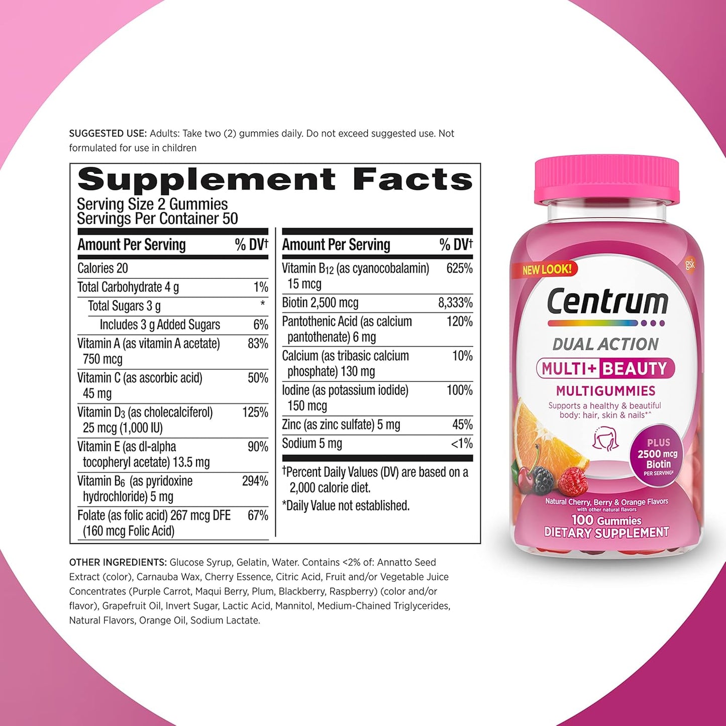 Centrum - MultiGummies Multi+ Beauty Dual Action Gummy Multivitamin – 100 Count