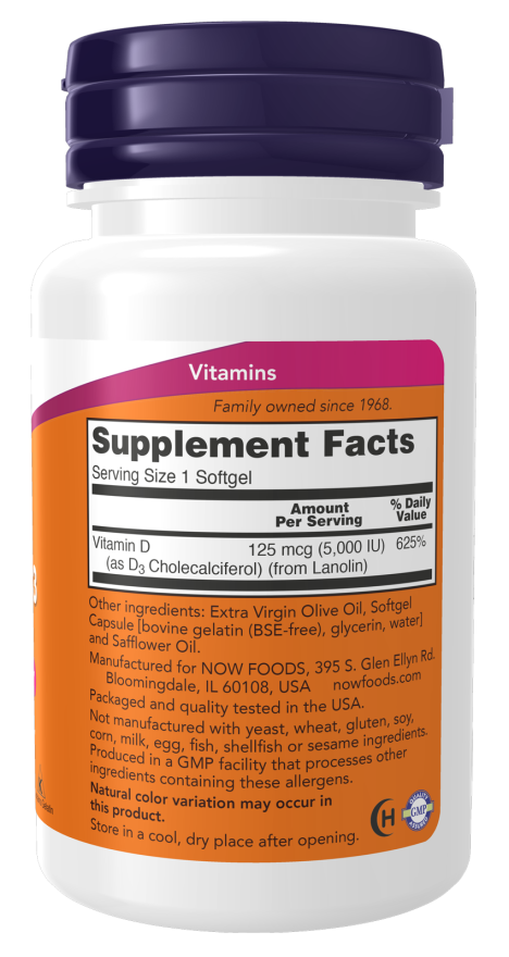NOW - Vitamin D-3 5000 IU (120 Softgels)