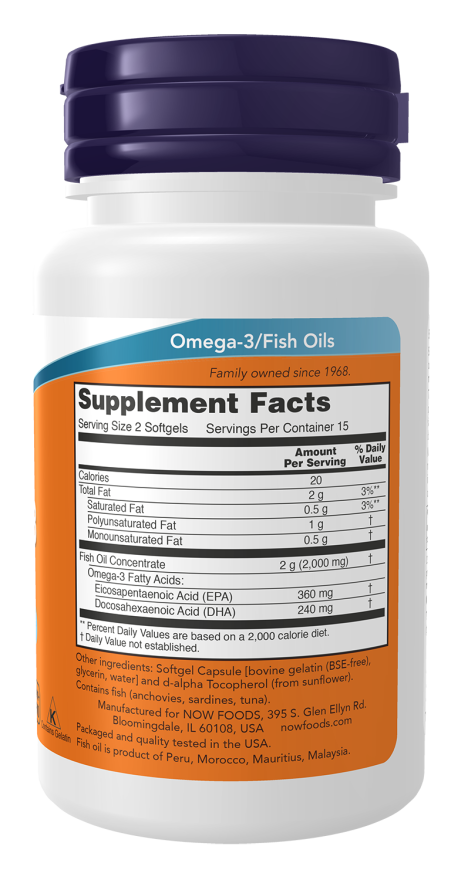 NOW - Omega-3 Fish Oil, Molecularly Distilled (200 Softgels)